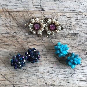 3 pairs of vintage clip on earrings